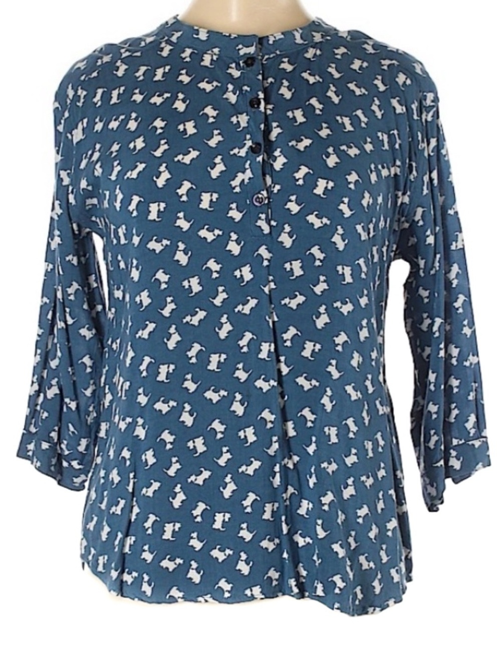 John Eshaya Scottie Dog Print Rayon Blouse USA Y2K Novelty Cottage Chic Quirky